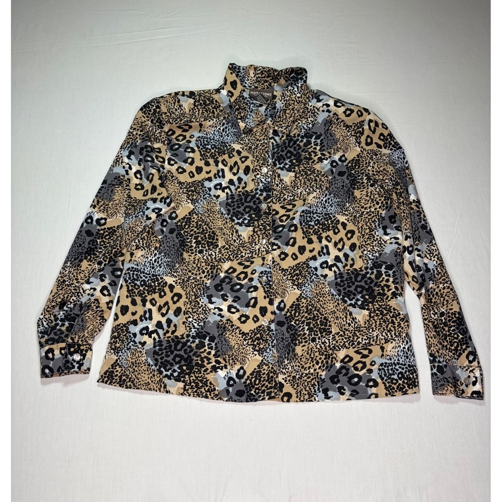 Notations Leopard Print Button Down Blouse Top Animal Print Women's‎ Large